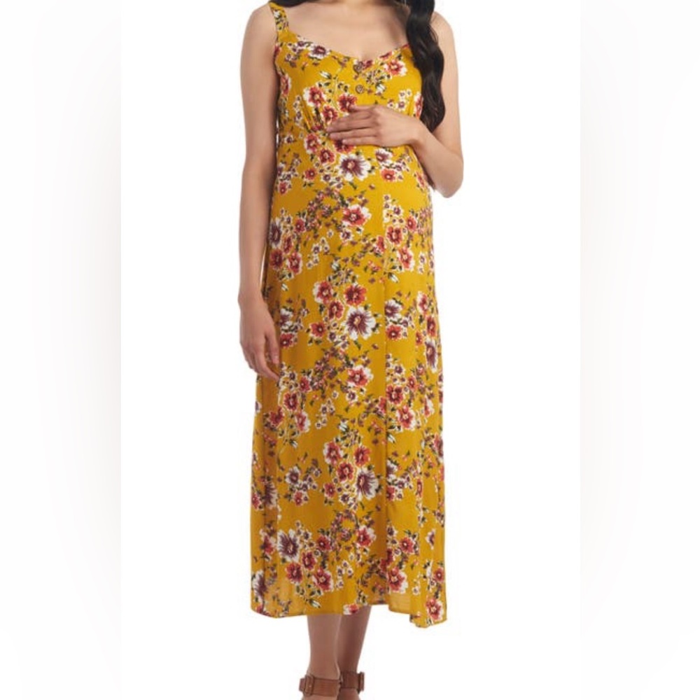 Yellow Floral Everly Grey Maternity/Nursing Midi Dress